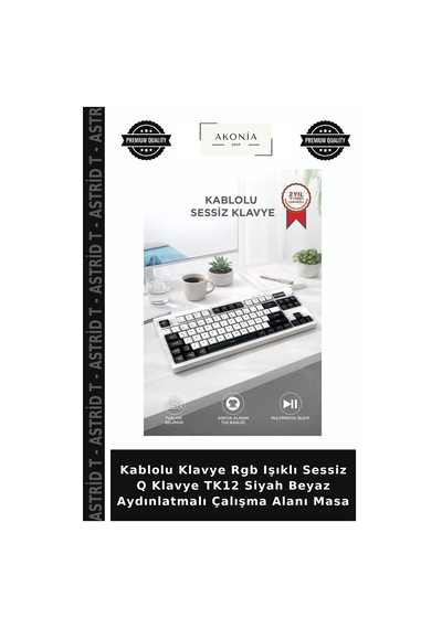 Kablolu Klavye Rgb Işıklı Sessiz Q Klavye Tk12 Siyah Beyaz Aydınlatmalı Çalışma Alanı Masa