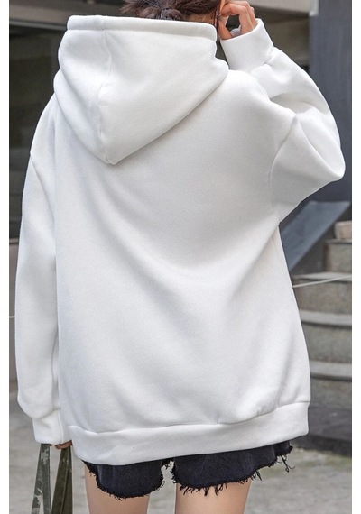 Uyguntarz Unisex Pamuk Şardonlu Kapüşonlu Sweatshirt beyaz