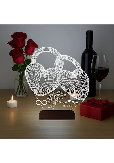 Luvivia Kalp Sevgiliye Hediye Kişiye Özel 3d Lamba - Masa Gece Lambası V39 Şeffaf