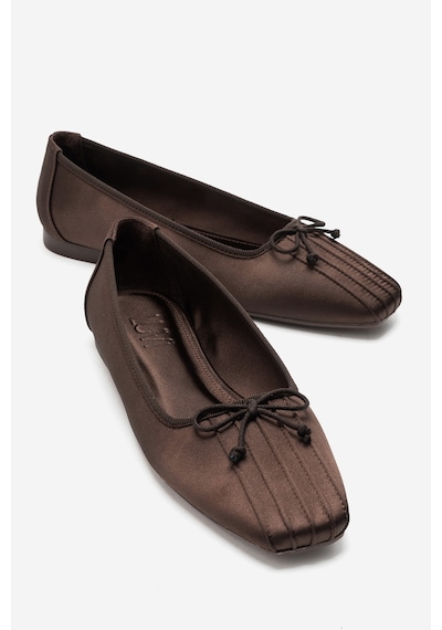 Luvi Shoes Alıa Kahverengi Saten Fiyonklu Kadın Babet Ayakkabı