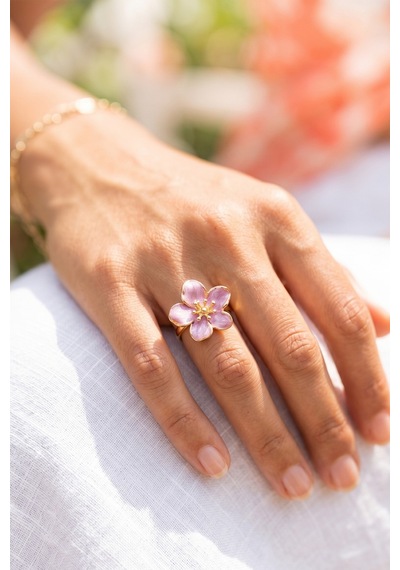 Gold Ayarlanabilir Mor Sakura Çiçeği Yüzük Çok Renkli