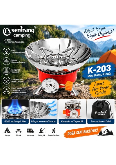 Senbang Camping K-203 Mini Kamp Ocağı Siperlikli Kamp Ocağı Kırmızı