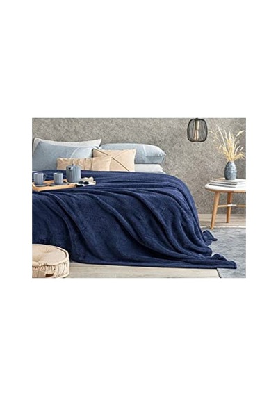 Peluş Polar Battaniye, Tek Kişilik, 170x230 Cm, Lacivert Renk 36 Derece Üstü
