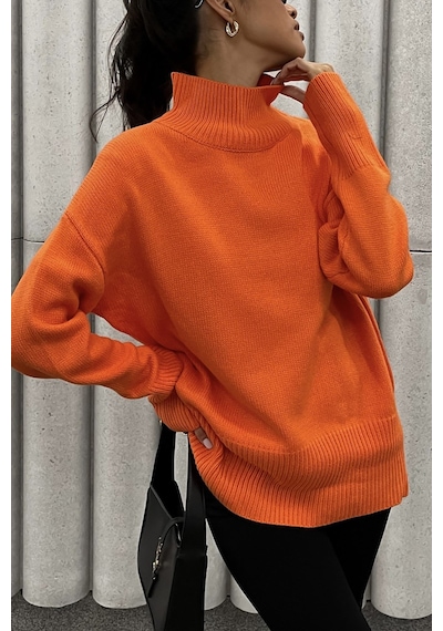 Madmext Mad Girls Turuncu Balıkçı Yaka Kazak Mg1252 - Turuncu