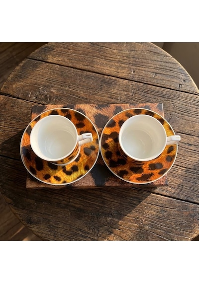 Tr 2'li Porselen Kahve Fincanı Takımı - 100 Cc Leopar Desenli Altın Yaldızlı Premium Türk Kahvesi Ve Espresso Fin Diğer
