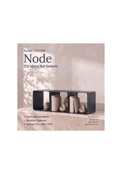 Node 3 Lü Modüler Metal Kitaplık Yatay Tasarım Dekoratif Küp Raf Sistemi Gri - 940096365 Gri Node 3 Lü Modüler Metal Kitaplık Yatay Tasarım Dekoratif Küp Raf Sistemi Gri - 940096365 Gri