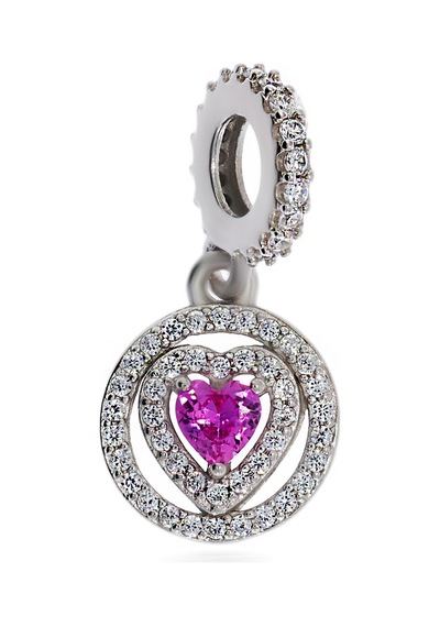 Işıltılı Pembe Kalpli Sallantılı Charm