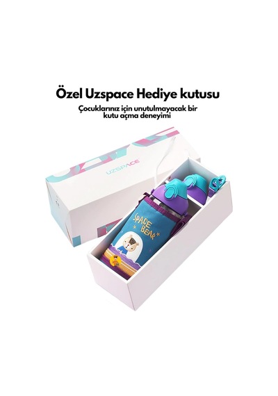 Uzspace Büyük Boy 700ml Kılıflı Askılı Pipetli/pipetsiz Iki Ayrı Kapaklı Tritan Çocuk Matarası Space Rabbit Mor-pembe Diğer