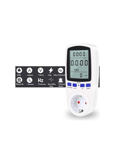 Wattmetre Priz Tipi 16a 3680w Enerji Sarfiyat Ölçer Tüketim Ölçer Akım Korumalı