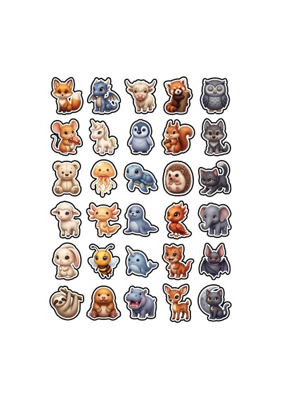 30 Adet 3d Chibi Sevimli Hayvan Sticker Seti - Laptop Defter Telefon İçin Estetik Paket Çok Renkli