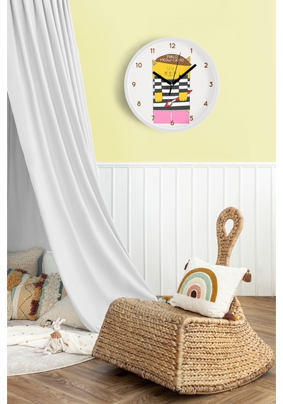 Picasso Kedi Modern Duvar Saati - 25cm - Önü Camlı Beyaz Kasa - Sessiz Mekanizma-jh0287 Beyaz