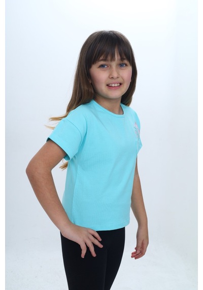 Toontoy Kids Toontoy Kız Çocuk Kalp Cepli Çiçek Baskılı Tişört Pudra
