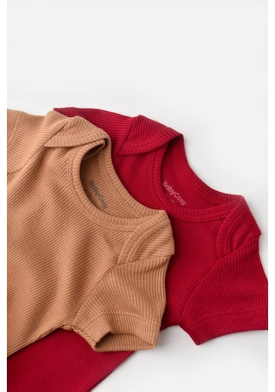 Rebebe Babycosy Modal 2 Li Kısa Kollu Bebek Badi - Bebek Body - Csym1121 (544639971) Kahverengi - Kırmızı