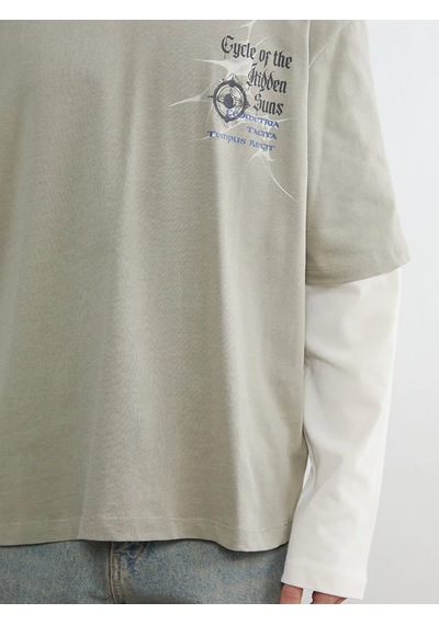 Lc Waikiki Haki Bisiklet Yaka Baskılı Erkek Sweatshirt