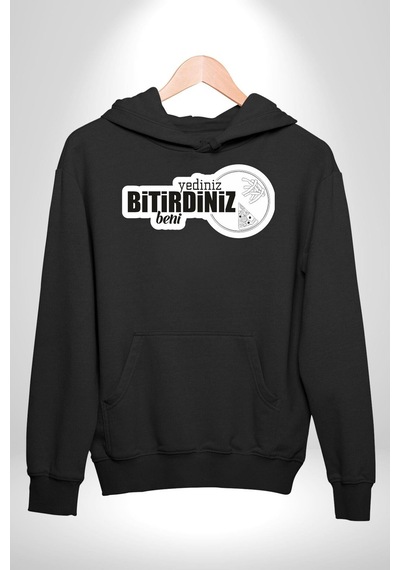 Yediniz Bitrdiniz Beni Yazılı Kadın Erkek Siyah Kapüşonlu Sweatshirt Hoodie Siyah