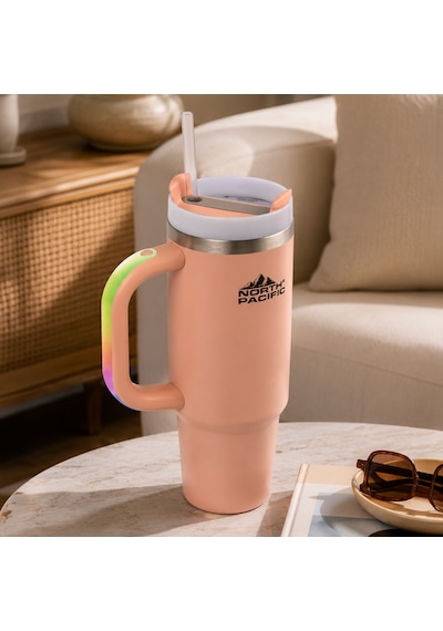 Led Işıklı Kulplu Pipetli Termos - 900 Ml Pembe