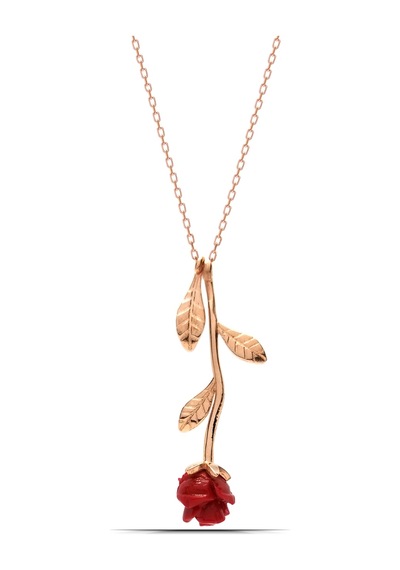 Kadın Gül Tasarım 925 Ayar Gümüş Kolye Rose Gold