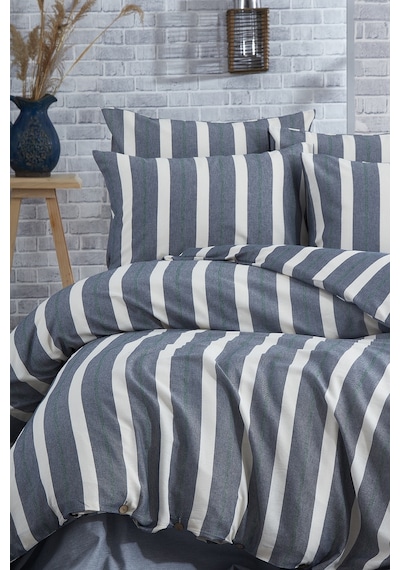 BonjardinHome Keten Dokulu Çift Kişilik Nevresim Takımı Lacivert