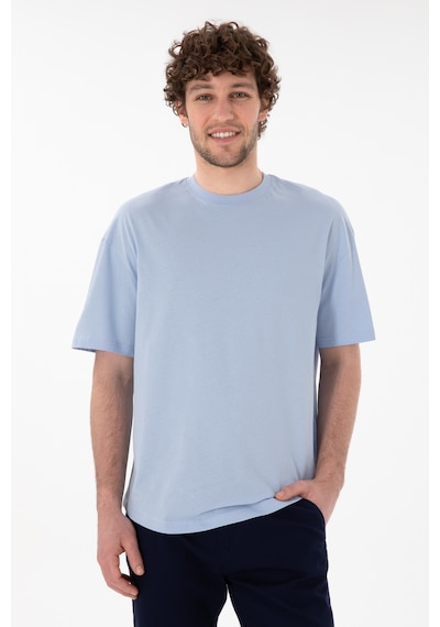 U.S. Polo Assn. Erkek Long Fit Bisiklet Yaka Açık Mavi Basic Tişört 50305988-VR003
