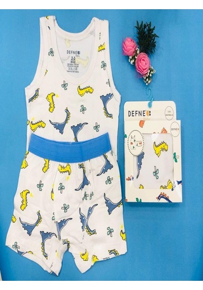 Defne Baby % 95 Pamuklu Erkek Çocuk Atlet Boxer İç Çamaşır Takımı-600 Beyaz