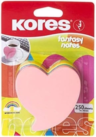Kores N48705 Yapışkanlı Not Kağıdı Kalp, 70 X 70 Mm, 250 Yaprak