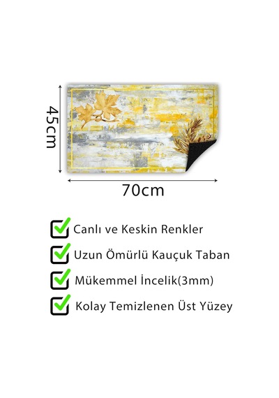 Tr Altın Yaprak Kapı Önü Paspası Dekoratif Kapı Paspası Dış Mekan Paspas Ev Içi Paspası 45x70cm Genel