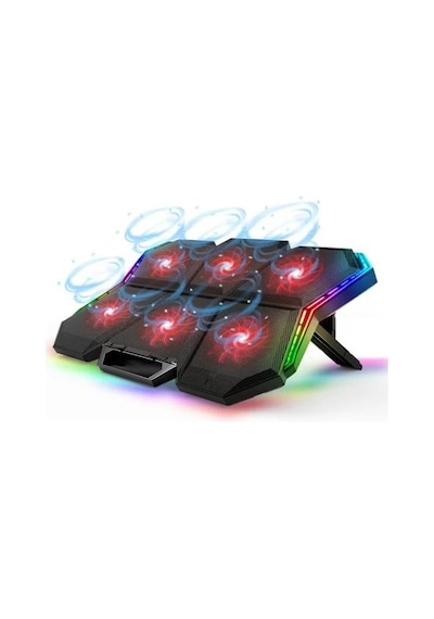 Rgb Led 6 Fanlı Notebook Soğutucu Fan Kontrollü 2 Usb 7 Kademeli