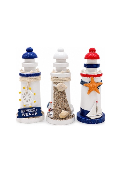 İbico İ12-242 Ahşap Deniz Feneri Maketi - Masaüstü Dekoratif Küçük Boy 15 Cm- 6'li Paket Diğer