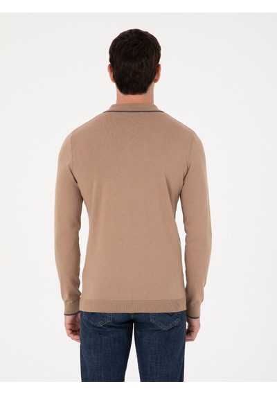 Cacharel Camel Slim Fit Pamuk Karışımlı Polo Yaka Triko Kazak Kahverengi