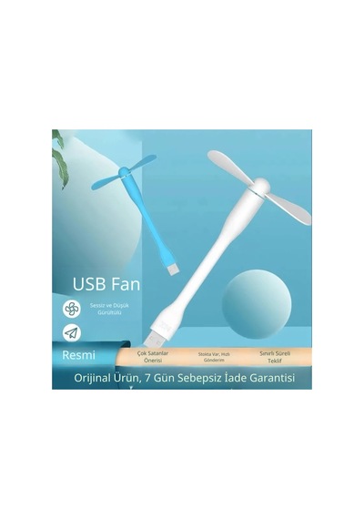 Esnek Taşınabilir Mini Usb Vantilatör Fan Serinletici Laptop Powerbank Uyumlu Sessiz Güçlü Pervane Beyaz