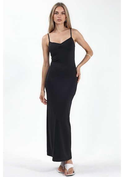 Hiccup Busem Kolsuz Midi Slip Elbise Siyah 01