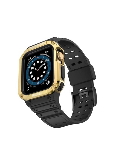 Newface Apple Watch 42mm Kr401 Silikon Kordon - Siyah-gold