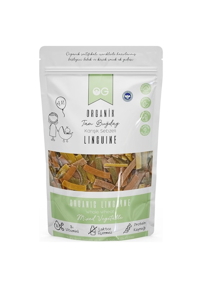 OG natural Organik Karışık Sebzeli Tam Buğday Şerit Makarna Linguine 200 Gr