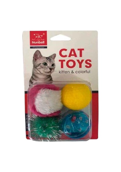 Nunbell Kedi Oyuncağı Renkli Tüylü Toplar 4'lü