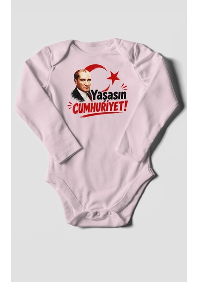 Morivokids Yaşasın Cumhuriyet Uzun Kollu Bebek Body %100 Pamuk Bebe Pembe