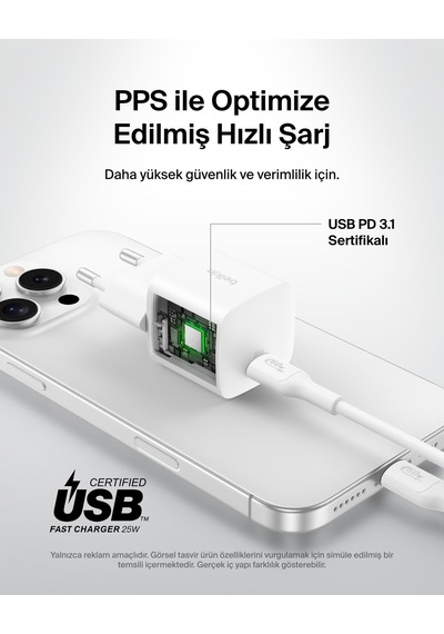 Belkin Wca012kq1mwh-b6 Boostcharge 25w Usb-c Hızlı Şarj Adaptörü + Usb-c To Usb-c Kablo 1m - Beyaz