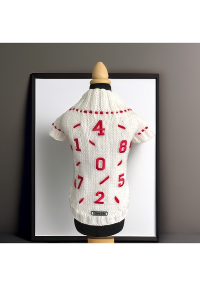 Köpek İçin Rakamlı Beyaz Kırmızı Kazak