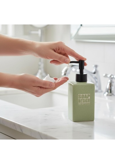 500ml Seramik Sıvı Sabunluk, Mat Taş Dokulu Ve Kare Tasarım, Siyah Pompalı Banyo Ve Mutfak Dete Asorti
