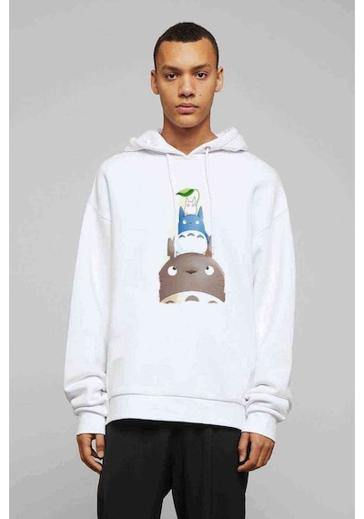 Komşum My Neighbor Totoro Baskılı Beyaz Erkek Örme Kapşonlu Sweat (531043290)