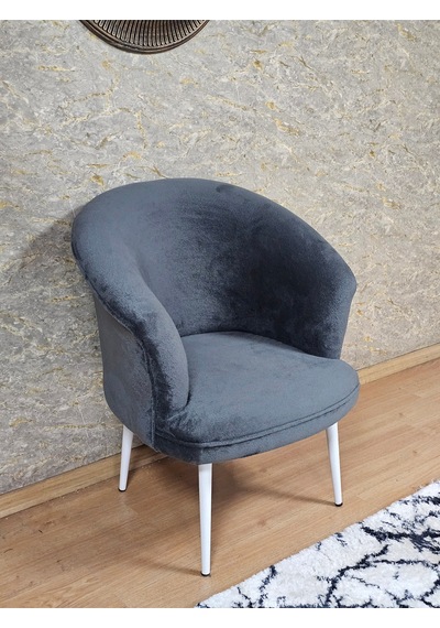 Zafir Tekli Teddy Beyaz Boyalı Sivriltme Ayak Çay Seti Koltuk Tekli Berjer , Balkon, Salon, Ofis Füme