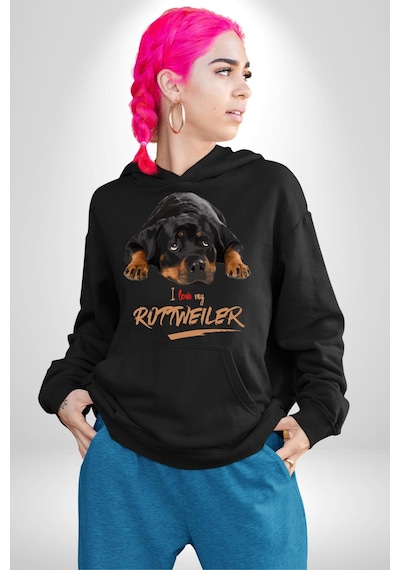 Rottweiler Sevgisi Kadın Erkek Siyah Kapüşonlu Sweatshirt Hoodie Siyah