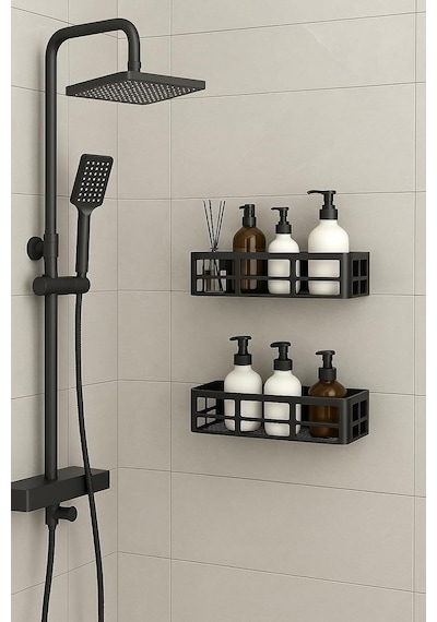 Yapışkanlı Duş Rafı 2 Adet Paslanmaz Banyo Şampuanlık Organizer Delmeden Montaj Geniş Kap Diğer