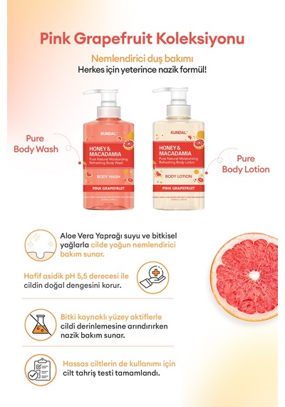Nemlendirici Vücut Bakım Seti Kundal Honey&macadamia Pure Body Wash+lotion Pink Grapefruit Edition