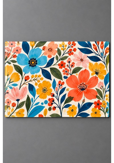 Gökçeoğlu Cam Kesme Tahtası Boho Çiçek Temalı - Cam Kesme Tablası 30cm X 40cm Çok Renkli