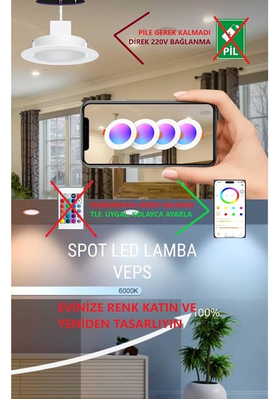 Smart Led Spot Lamba, 6000k Beyaz, 220v, Telefon Uygulaması İle Kontrol Edilebilir, Rgb Renk Değiştiren Dusktec 110m Çok Renkli
