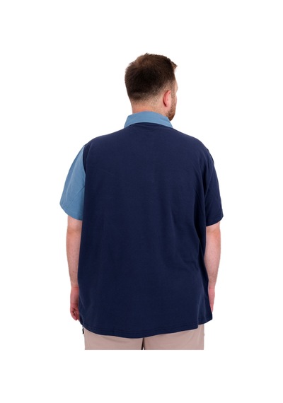 Mode Xl Büyük Beden Erkek T-shirt Polo Yaka Parçalı 25313 İndigo İndigo