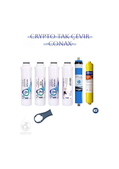 Conax Crypto 6'Lı Takçevir Tüm Filtre Seti, 80 GPD Membran
