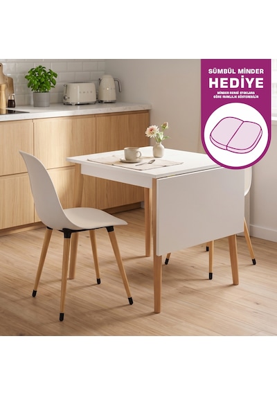 Vilinze Eames Sandalye Avanos Ahşap Mutfak Masası Takımı - 70x80 Cm Beyaz