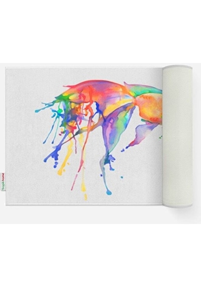 Balık Desenli 50x80 Dijital Baskılı Püsküllü Polyester Kaymaz Tab Çok Renkli
