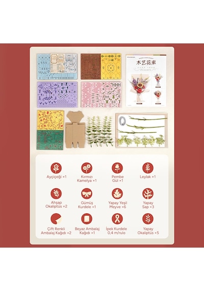 Rowood Tw01h Çiçek Buketi Wooden Flower Bouquet Dıy Minyatür Maket Model Seti Ahşap 3d Wooden Puzzle 3d Model Kit Detaylı Dekoratif Hobi Seti Ahşap Maket